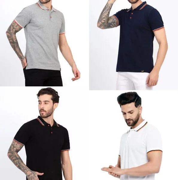 Men Solid Polo Neck Cotton Blend T-Shirt Pack Of 4