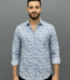 Light blue men's floral print shirt front view