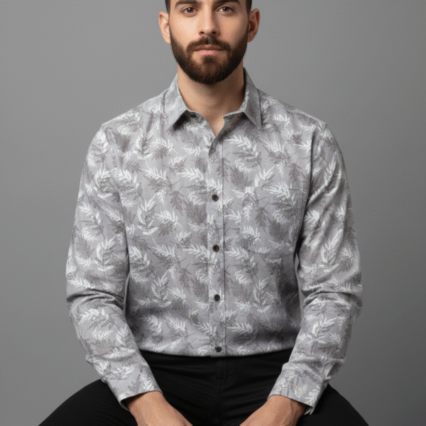 Men's blue floral printed shirt front view