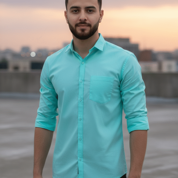 Men’s Premium Cotton Mint Green Full-Sleeve Shirt by PSI – Front Pose