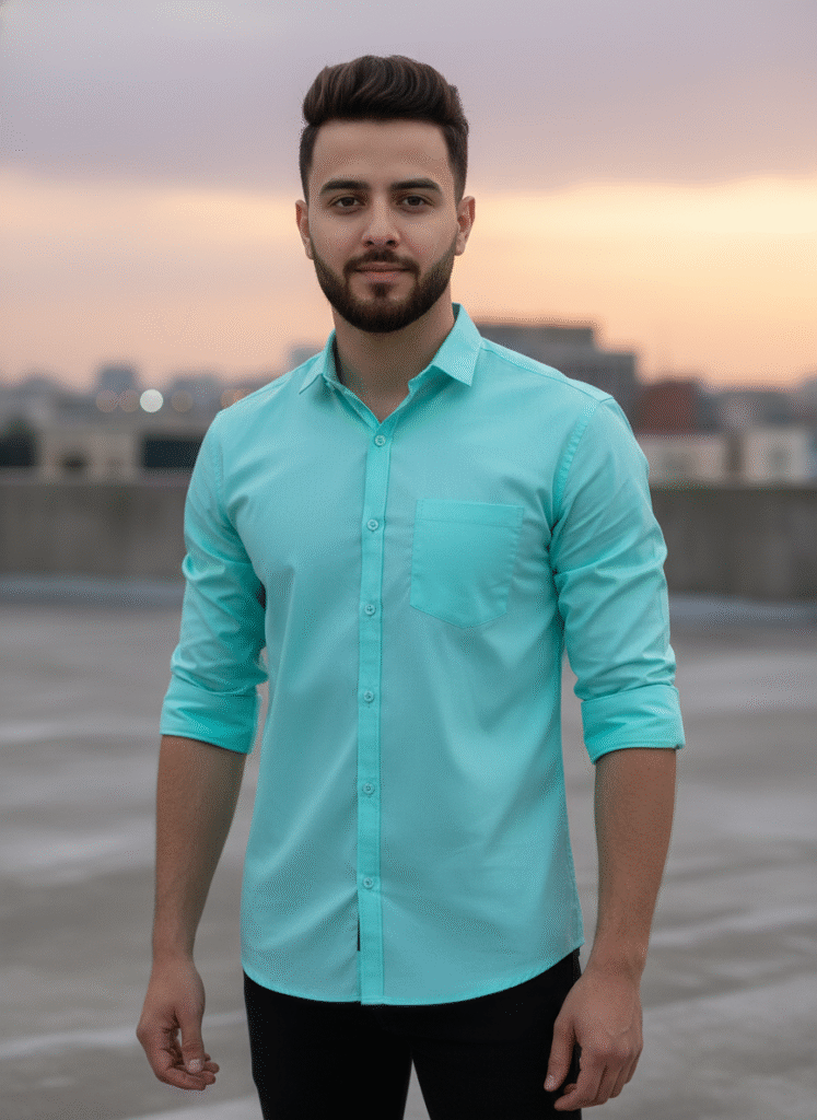 Men’s Premium Cotton Mint Green Full-Sleeve Shirt by PSI – Front Pose