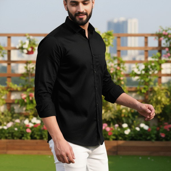 PSI black cotton shirt for men – premium solid full sleeve regular fit shirt