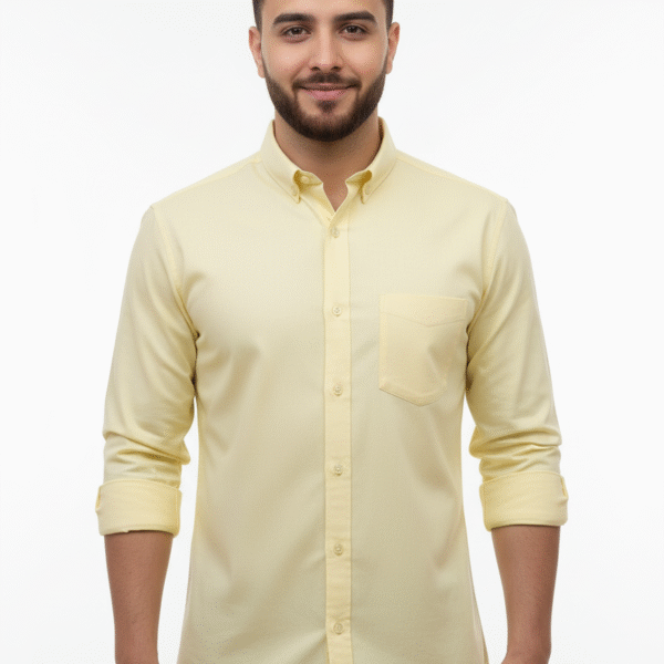 Yellow Pure Cotton Shirt for Men – front view showing fit and design