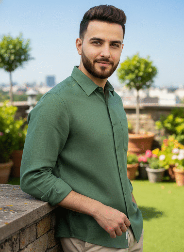 pure linen green shirt