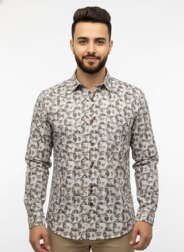 Indian male model wearing a premium black full-sleeve shirt with chest pocket, standing in studio background