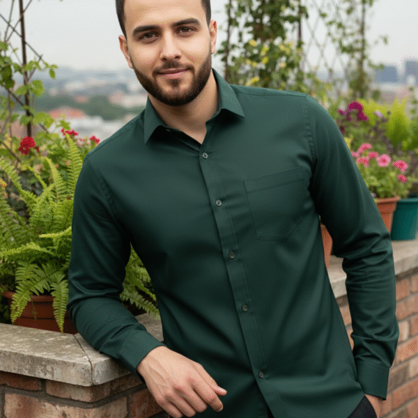 Dark Green Pure Cotton Shirt for Men – front