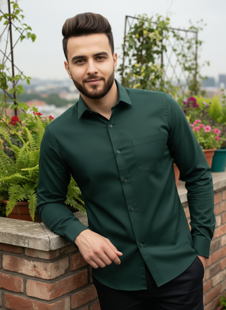 Dark Green Pure Cotton Shirt for Men – front