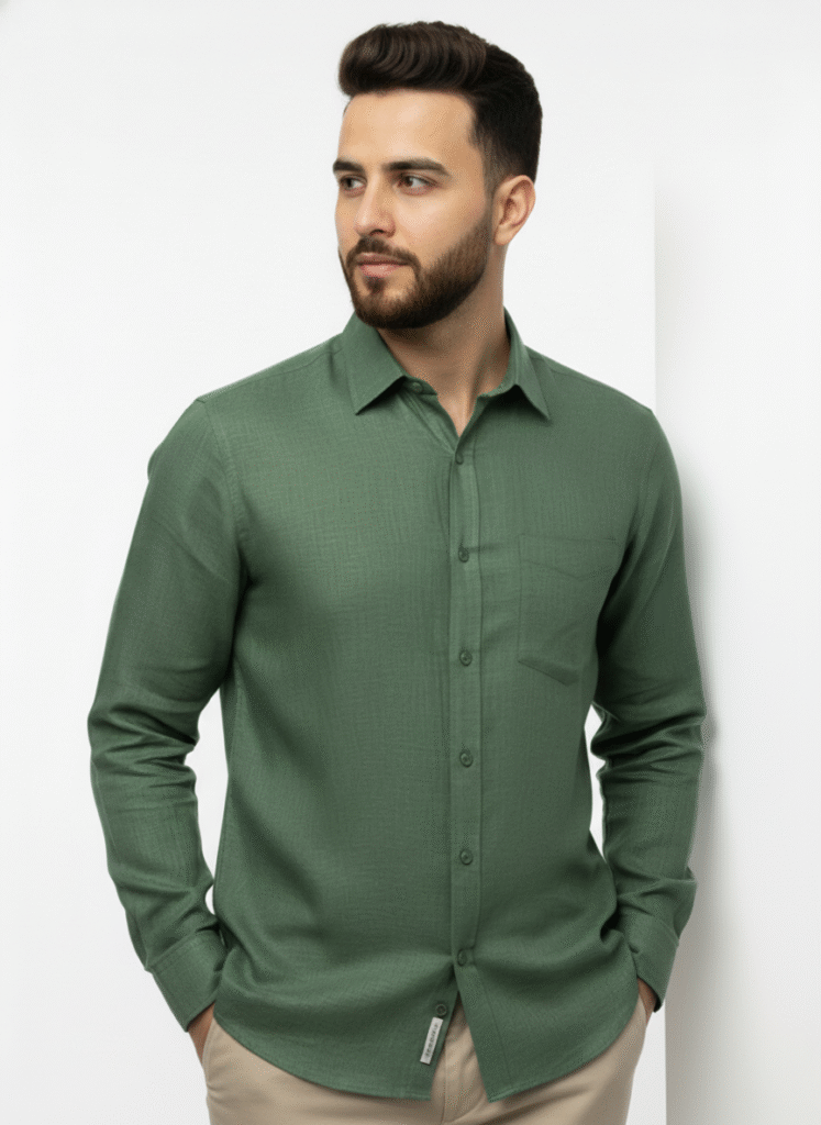 pure linen green shirt