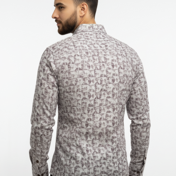 Men’s Beige & Brown Printed Full Sleeve Casual Shirt – PSI