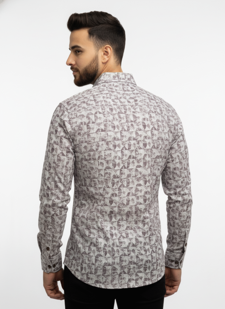 Men’s Beige & Brown Printed Full Sleeve Casual Shirt – PSI