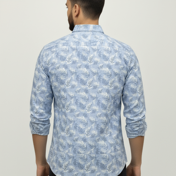 Men's blue floral printed shirt back view