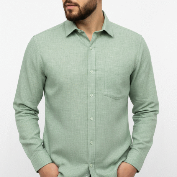 Pure Linen Mint Green Shirt Front View – Men’s Full Sleeve