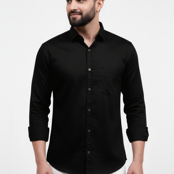 PSI black cotton shirt for men – premium solid full sleeve regular fit shirt